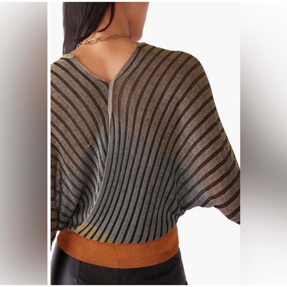 Free People Striped Ribbed Wrap Top in Olive, Gray and Rust - Picture 2 of 10